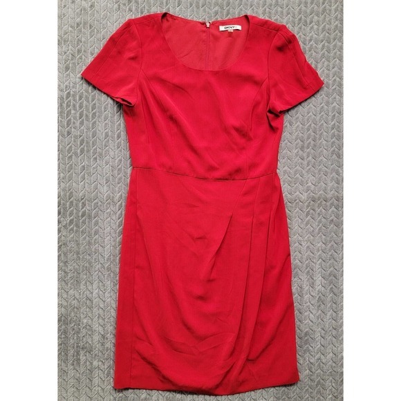 Dkny Dresses & Skirts - DKNYC Maraschino Red Cap Sleeve Stretch Sheath Pleated Dress Size 8